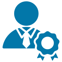 Blue figure with ribbon symbol